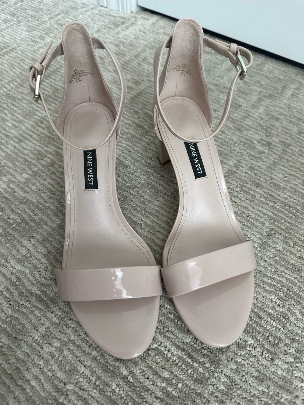 Nine West Blush Patent Ankle-Strap Block Heel Sandals